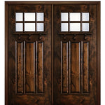 80" Tall  6-Lite 3-Panel Craftsman Style True Divided Lite (TDL) Knotty Alder Wood Entry Double Door