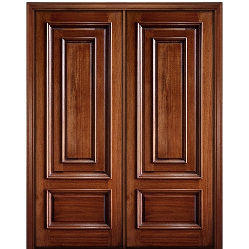 96" Tall Panel in Panel Solid Mahogany Wood Entry Double Door with Raised Moulding