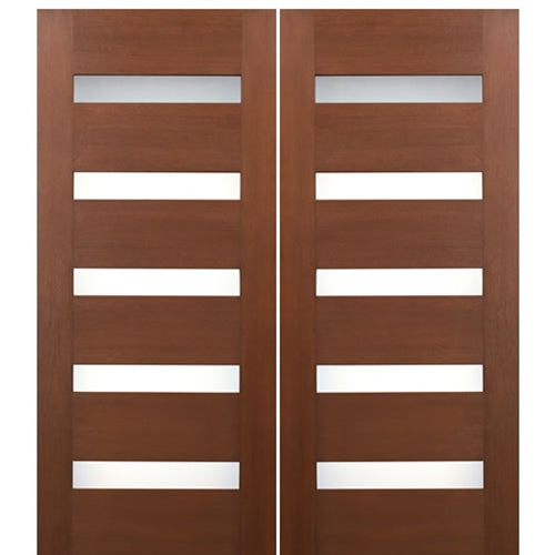 72" x 80" Contemporary 5-Lite Horizontal Fiberglass Entry Double Door