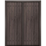 96" Tall Knotty Alder Square Top Plank Entry Double Door with Decorative  Clavos