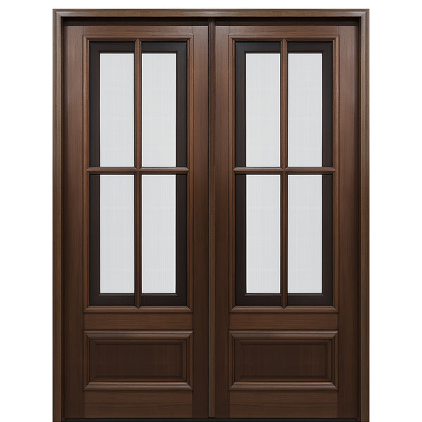 Breezeport 4LT E-04 | 8'0" Tall Breezeport 4 Lite Mahogany Double Door with Built-in Screens and Operable Windows Attached