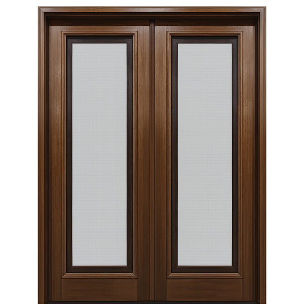 Breezeport FL E-04 | 8'0" Tall Full Lite Mahogany Double Door with Built-in Screens & Operable Windows Attached