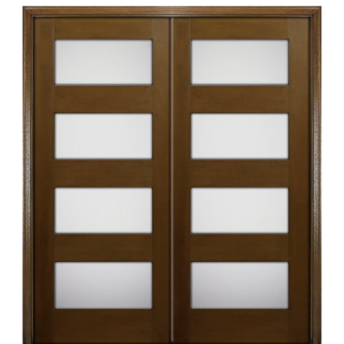 NT - CON4L | 4-Lite Contemporary Modern Mahogany Double Entry Door