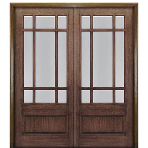 NT - CR007 | 9-Lite Craftsman Praire-Style Mahogany Double Entry Door