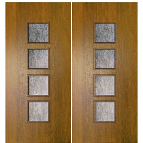 Venice 68-2 | 80" Tall Modern Mahogany Exterior Double Doors with 4 Lites