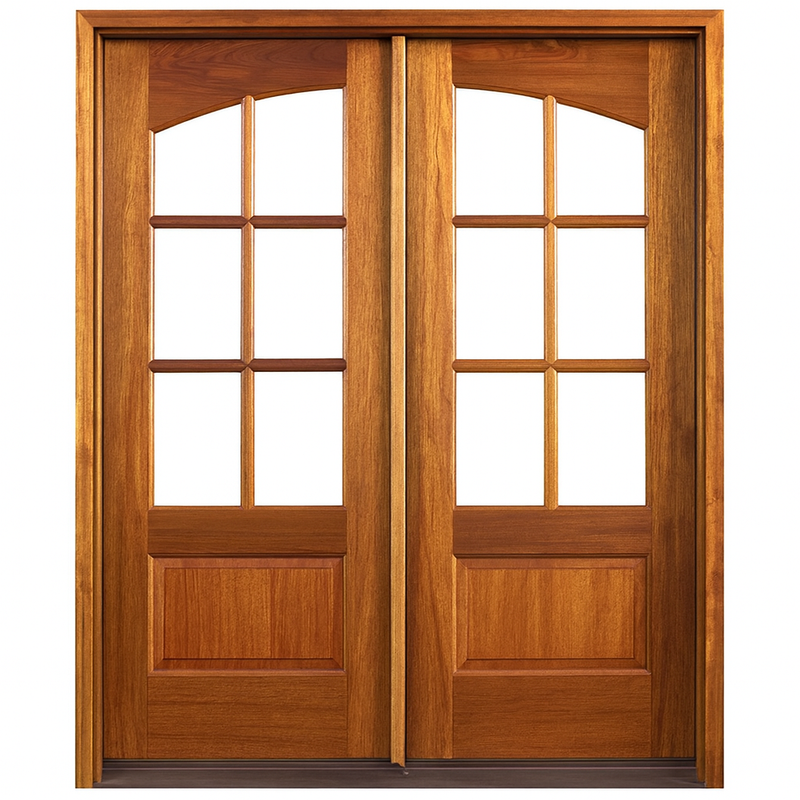 Tiffany TDL 6LT 6/8 E-04 | Mahogany True Divided Arch Lite (TDL) 6-Lite Double Entry Doors
