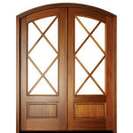 Tiffany Diamond 7LT 8/0 E-17 | Pre-hung Unique Diamond Shaped True Divided 7-Lite Eyebrow Radius Top Mahogany Double Doors