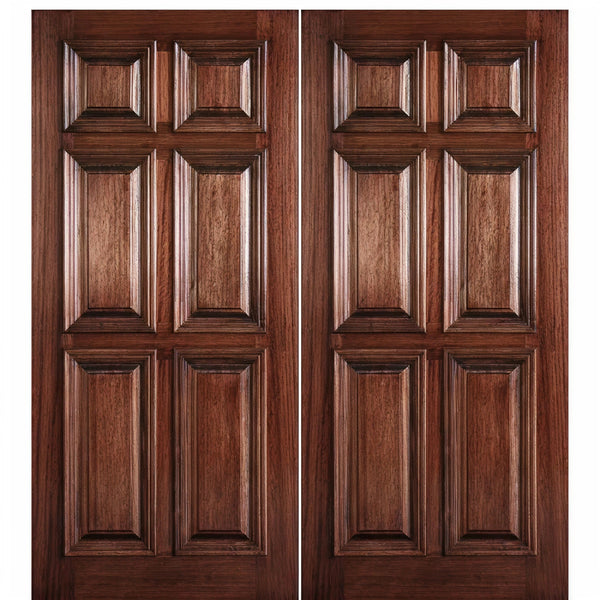6 Panel RM-2-68 | 80" Tall 6-Panel Solid Mahogany Wood Entry Double Door with Raised Moulding