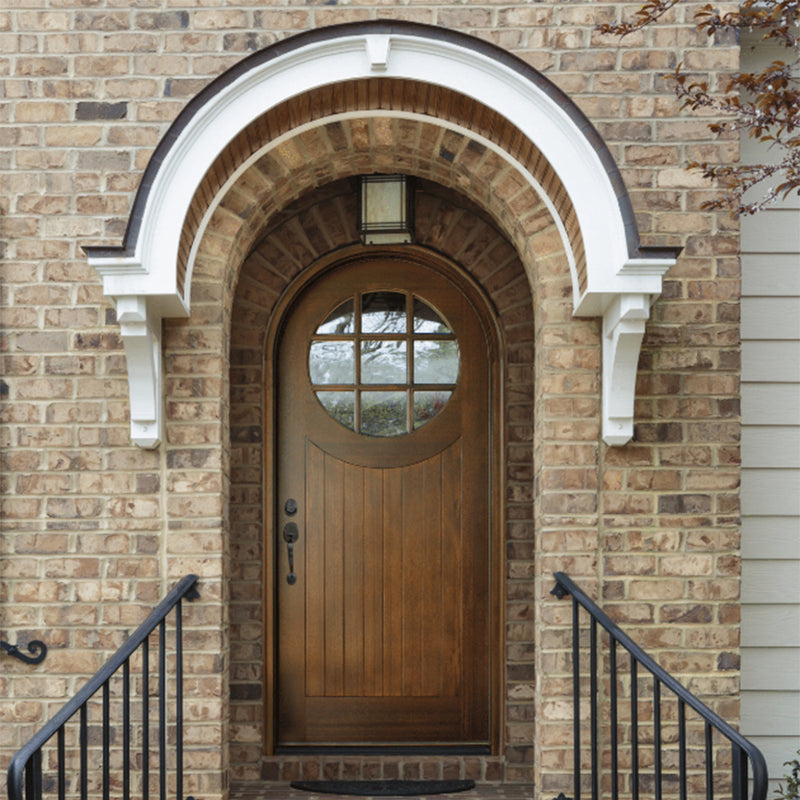 Porthole 9LT E-01B | Pre-hung Mahogany Round Top Porthole 9-Lite Entry Door with Clear Beveled Glass