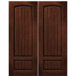 2-Panel V-Grooved Cherry Wood Grain Fiberglass Double Entry Door