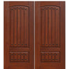 2-Panel V-Grooved Cherry Wood Grain Fiberglass Double Entry Door with Clavos