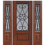 1 Panel 3/4 Lite Austin Design Fiberglass Entry Door with Two Sidelites