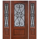 1 Panel Arch Lite Austin Design Fiberglass Entry Door with Two Sidelites