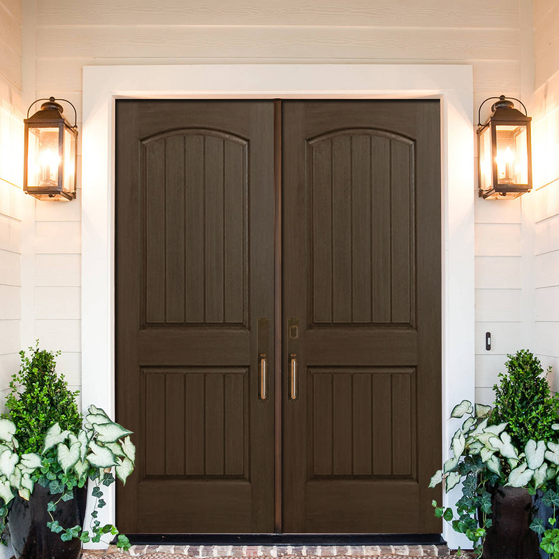 2-Panel Arch V-Groove Double Door-FG-2 | 72" x 80" 2-Panel Arch V-Groove Fiberglass Entry Double Door