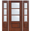 80" Tall 3/4 Lite 1 Panel 3 Lite SDL Horizontal, Fiberglass Entry Door with Two Sidelites