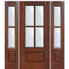80" Tall 3/4 Lite 1-Panel 4-Lite SDL Fiberglass Entry Door with Two Sidelites