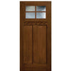 80" Tall Craftsman Style 4-Lite SDL Fiberglass Entry Door with Mahogany Wood Grin