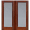 80" Tall Full Lite Privacy and Clear, Cherry Wood Grain Fiberglass Double Entry Door