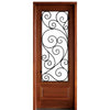 36"x96" Mahogany Entry Door with Burlwood Decorative Wrought Iron Grille (L)