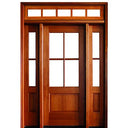 4-Lite TDL 80" Mahogany Entry Door with Two Sidelites and Rectangular Transom with Clear Beveled or Flemish Low-E Glass
