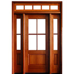4-Lite TDL 80" Mahogany Entry Door with Two Sidelites and Rectangular Transom with Clear Beveled or Flemish Low-E Glass