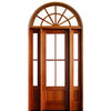 96" Tall 4-Lite TDL Mahogany Wood Door with Two Sidelites and Half Round Top Transom with Clear Beveled Low-E Glass