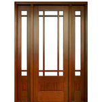 9-Lite TDL Mahogany Entry Door and Two Sidelites with Clear Beveled Low-E Glass