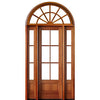 96" 6-Lite TDL Mahogany Entry Door with Two Sidelites and Half Round Top Transom with Clear Beveled Low-E Glass