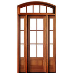 96" 6-Lite TDL Mahogany Entry Door with Two Sidelites and Arch Transom with Clear Beveled or Flemish Low-E Glass
