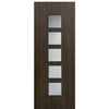 Modern Fiberglass Exterior Door with Square Glass Panels, Mahogany Wood Grain Texture 