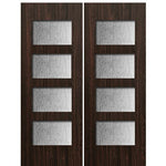 96" (8'-0") Tall Contemporary 4-Lite Fiberglass Double Doors, Mahogany Wood Grain Texture 