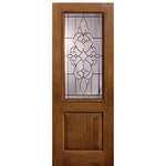 1 Panel 2/3 Lite Courtlandt, Knotty Alder Wood Grain Fiberglass Entry Door
