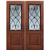 1 Panel 2/3 Lite Charleston, Knotty Alder Wood Grain Fiberglass Double Entry Door