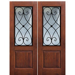 1 Panel 2/3 Lite Charleston, Knotty Alder Wood Grain Fiberglass Double Entry Door