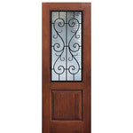 1 Panel 2/3 Lite St. Charles, Knotty Alder Wood Grain Fiberglass Entry Door