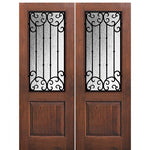 1 Panel 2/3 Lite Valencia, Knotty Alder Wood Grain Fiberglass Double Entry Door