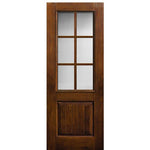 96" Tall 2/3 Lite SDL 6 Lite Fiberglass Entry Door with Knotty Alder Wood Grain. 