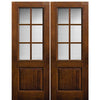 96" Tall 2/3 Lite SDL, 4 Lite Fiberglass Double Entry Door with Knotty Alder Wood Grain