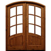 Pre-hung 6-Lite TDL Knotty Alder Double Doors Eyebrow Radius Top with Grooved Bottom Panel and Clear Beveled Glass