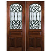 8'-0" Tall Mahogany Arch Lite Double Doors with Barcelona Wrought Iron Grille