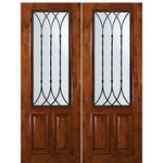 8'-0" Tall Knotty Alder 2/3 Lite Double Doors with Warwick Wrought Iron Grille