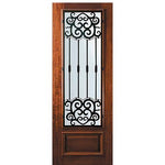 8'-0" Tall Mahogany 3/4 Lite Door with Barcelona Wrought Iron Grille