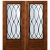 6'-8" Tall Knotty Alder 3/4 Lite Double Doors with La Salle Wrought Iron Grille