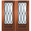 6'-8" Tall Mahogany 3/4 Lite Double Doors with La Salle Wrought Iron Grille