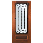 6'-8" Tall Mahogany 3/4 Lite Door with Warwick Wrought Iron Grille