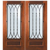 6'-8" Tall Mahogany 3/4 Lite Double Doors with Warwick Wrought Iron Grille