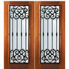 6'-8" Tall Mahogany Full Lite Double Doors with Barcelona Wrought Iron Grille