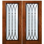 6'-8" Tall Knotty Alder Full Lite Double Doors with Warwick Wrought Iron Grille