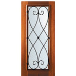 6'-8" Tall Mahogany Full Lite Door with Charleston Wrought Iron Grille