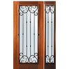 6'-8" Tall Mahogany Full Lite Door and One Sidelite with Valencia Wrought Iron Grille